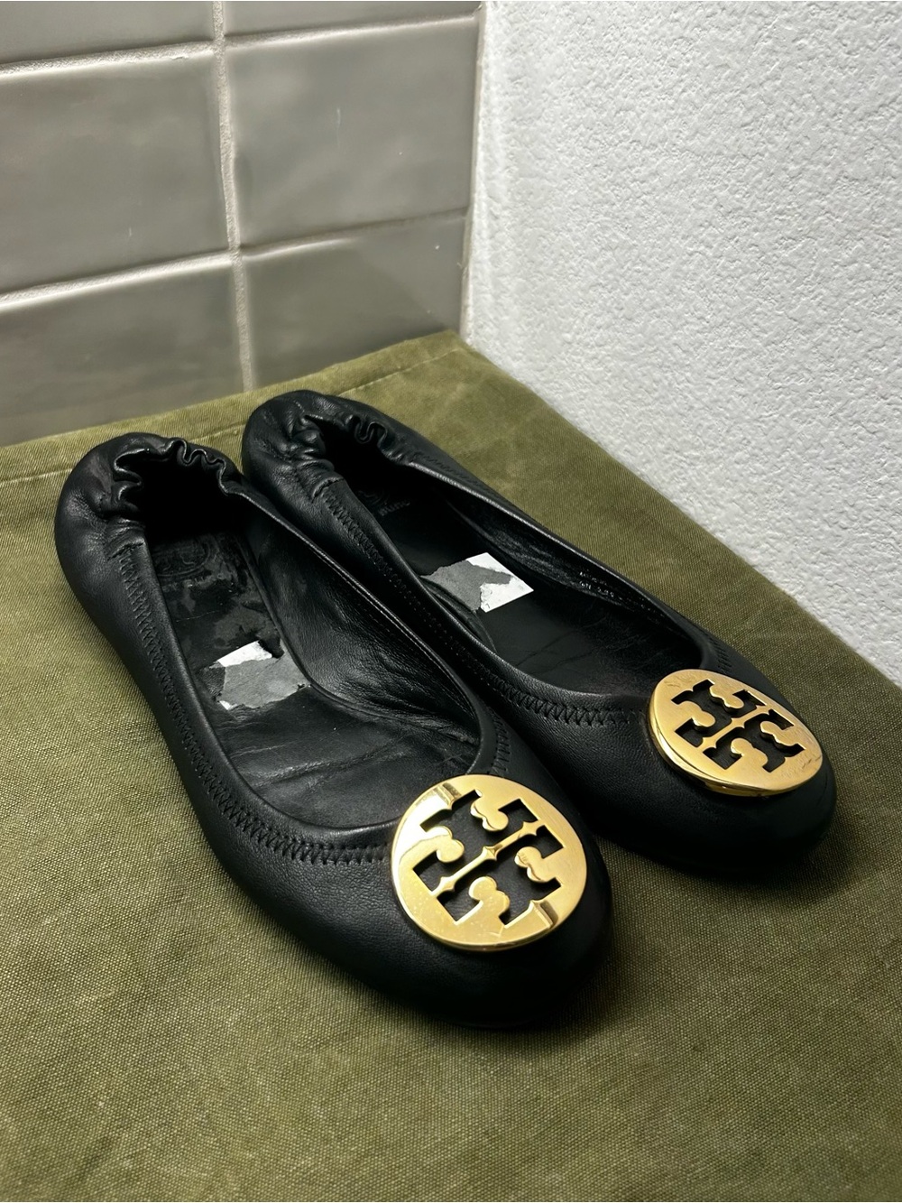 Tory Burch Minnie Ballet Flats Womens 8 Black Leather Slip On Shoes